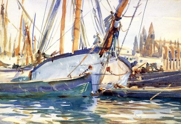 Dockscape Painting - Shipping Majorca boat John Singer Sargent